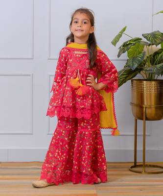 Pink printed kurti sharara set 1