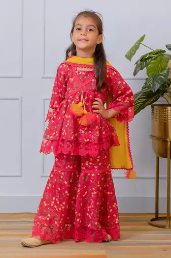 Pink printed kurti sharara set