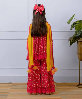 Pink printed kurti sharara set 2