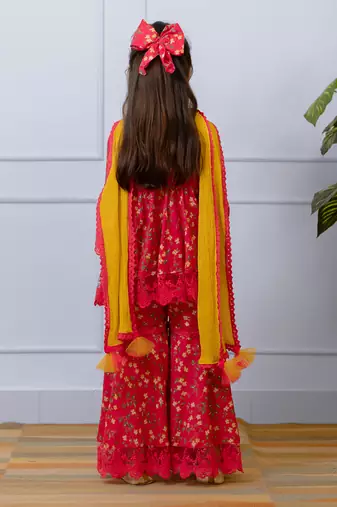 Pink printed kurti sharara set