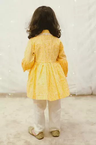Orange bhandhej peplum kurti set