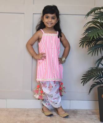 Pink stripe kurti salwar set 1