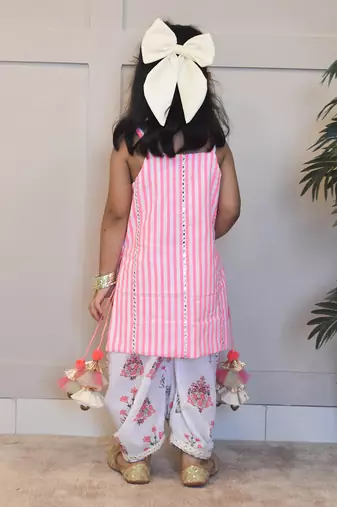 Pink stripe kurti salwar set