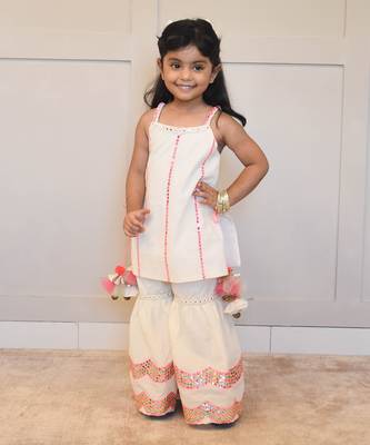 Off white embroidered kurti sharara set 1