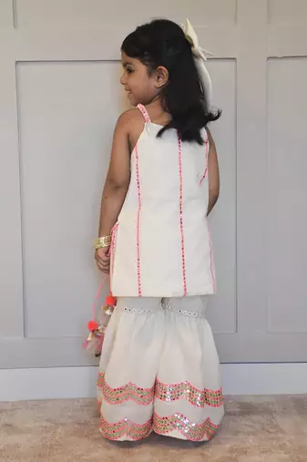 Off white embroidered kurti sharara set