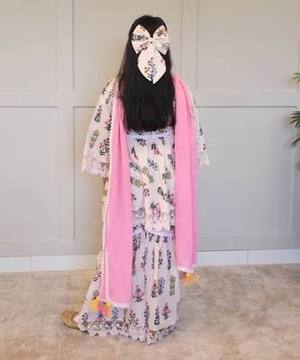 Peach printed kurti sharara set 2