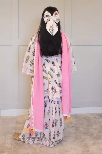 Peach printed kurti sharara set