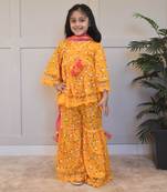 Mustard yellow printed kurti sharara set