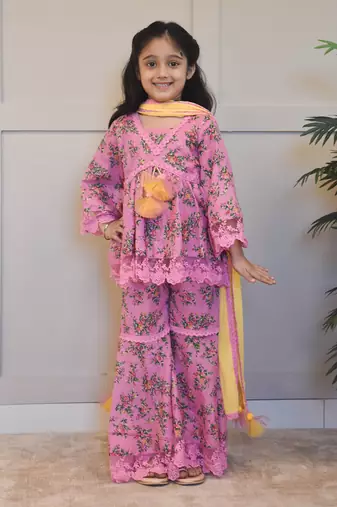 Pink printed kurti sharara set