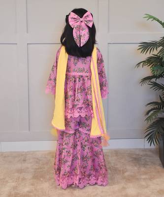 Pink printed kurti sharara set 2