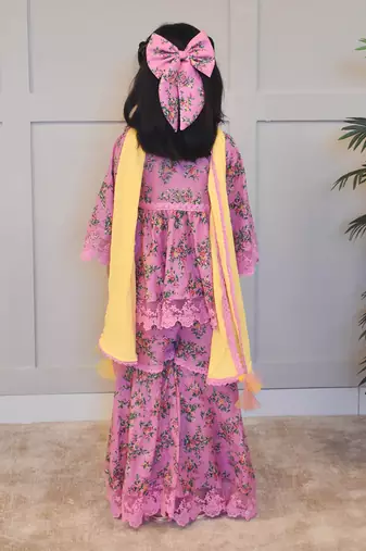 Pink printed kurti sharara set