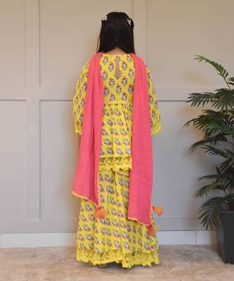 Yellow printed kurti sharara 2