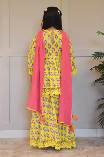 Yellow printed kurti sharara