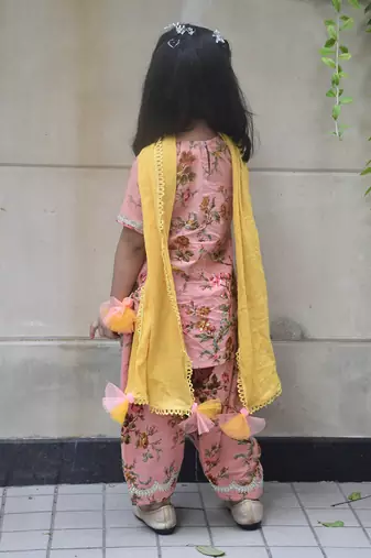 Peach printed kurti salwar