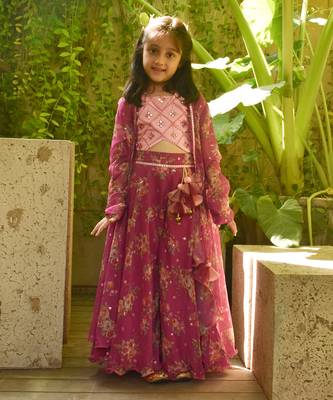 Pink top with printed sharara and cape 1