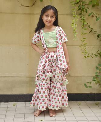 Green embroidery top with printed sharara 1