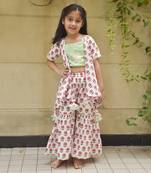 Green embroidery top with printed sharara