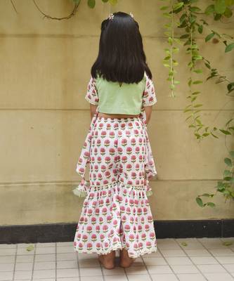 Green embroidery top with printed sharara 2