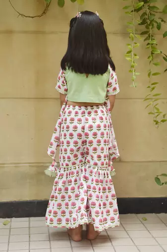 Green embroidery top with printed sharara