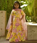 Yellow floral print lehenga set.