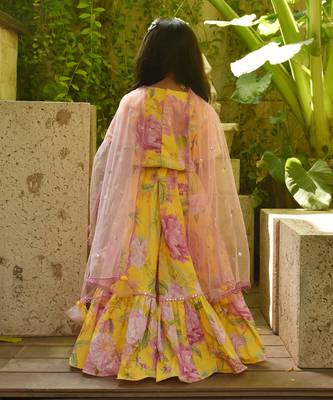 Yellow floral print lehenga set. 2