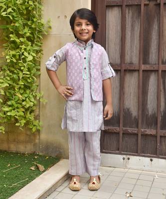 Lilac printed nehru jacket set 1
