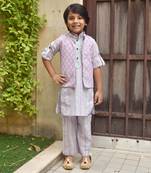 Lilac printed nehru jacket set