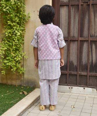 Lilac printed nehru jacket set 2