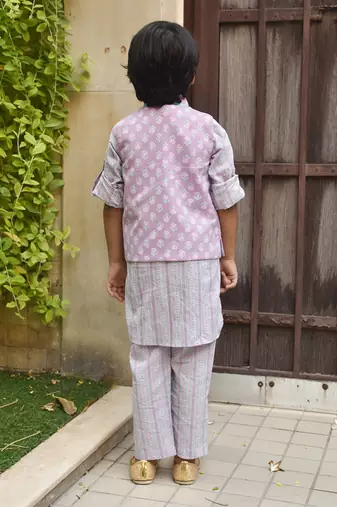 Lilac printed nehru jacket set