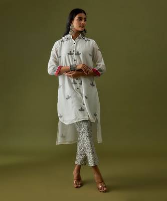 Ivory block printed coord set 1