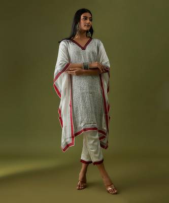 Ivory block printed kaftan set 1