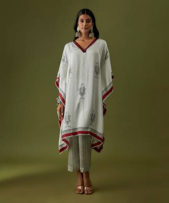 Ivory contemporary block printed kaftan set 1