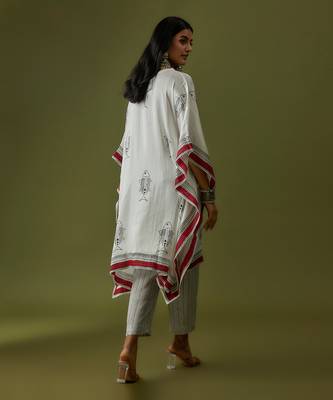 Ivory contemporary block printed kaftan set 2