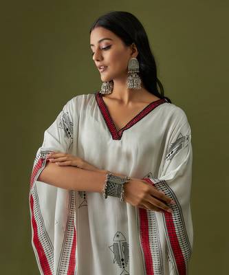 Ivory contemporary block printed kaftan set 5