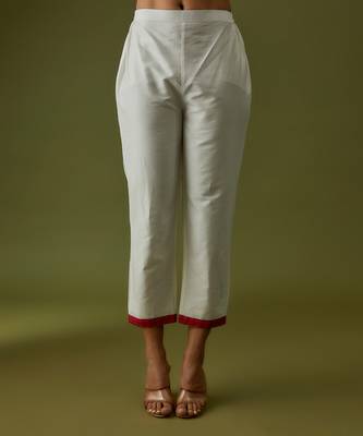 Ivory block print and embroidered kurta set 3