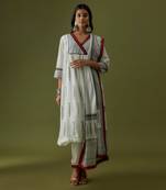 Ivory block printed and embroidered kurta set