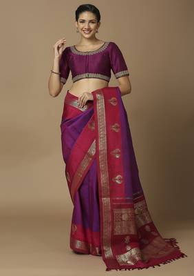 SALWAR STUDIO Women's Magenta Embroidered Saree Blouse 6