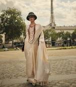 Elora Pure Satin Handloom Weaving  Silk Blend Saree (Cream)