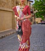 Red Woven Jari Designer, Digital Printed V P Silk Free Size Partywear Saree Saree