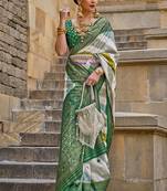 Green Woven Jari Designer, Digital Printed V P Silk Free Size Partywear Saree Saree