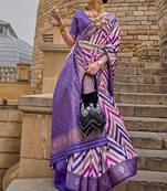 Purple Woven Jari Designer, Digital Printed V P Silk Free Size Partywear Saree Saree