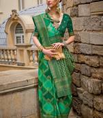 Green Woven Jari Designer, Digital Printed V P Silk Free Size Partywear Saree Saree
