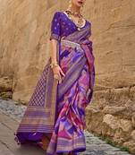 Purple Woven Jari Designer, Digital Printed V P Silk Free Size Partywear Saree Saree