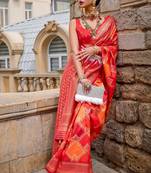 Red Woven Jari Designer, Digital Printed V P Silk Free Size Partywear Saree Saree