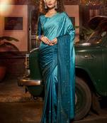 Blue Pedding Color,Heavy Swarovski Work Satin Georgette Free Size Partywear Saree Saree