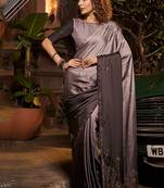 Grey Pedding Color,Heavy Swarovski Work Satin Georgette Free Size Partywear Saree Saree