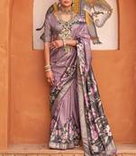 Purple Woven Designer,Floral Printed V P Silk Free Size Partywear Saree Saree