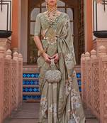 Grey Woven Designer,Floral Printed V P Silk Free Size Partywear Saree Saree