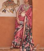 Brown Woven Designer,Floral Printed V P Silk Free Size Partywear Saree Saree