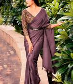 Purple Designer Printed Blouse Satin Silk Free Size Partywear Saree Saree